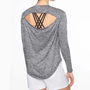 Athleta Top Navy Blue White stripes modal Breezy Long Sleeve small